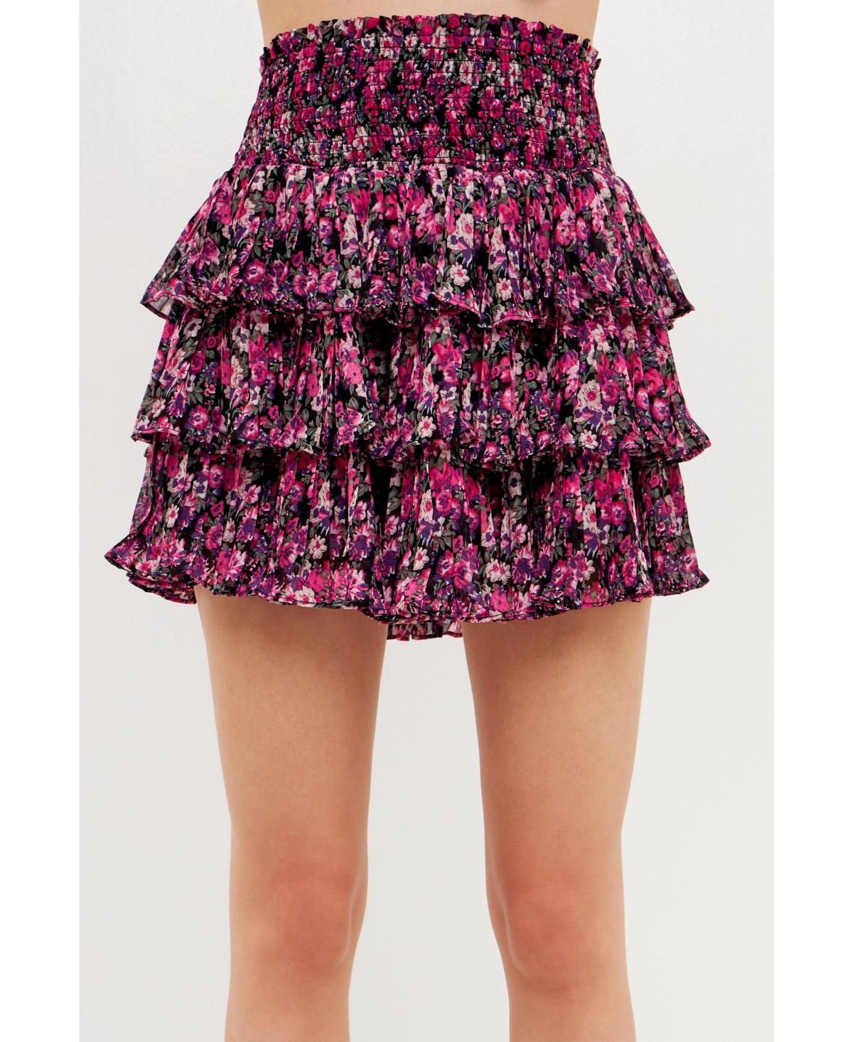 Womens Chiffon Floral Printed Mini Skirt Product Image