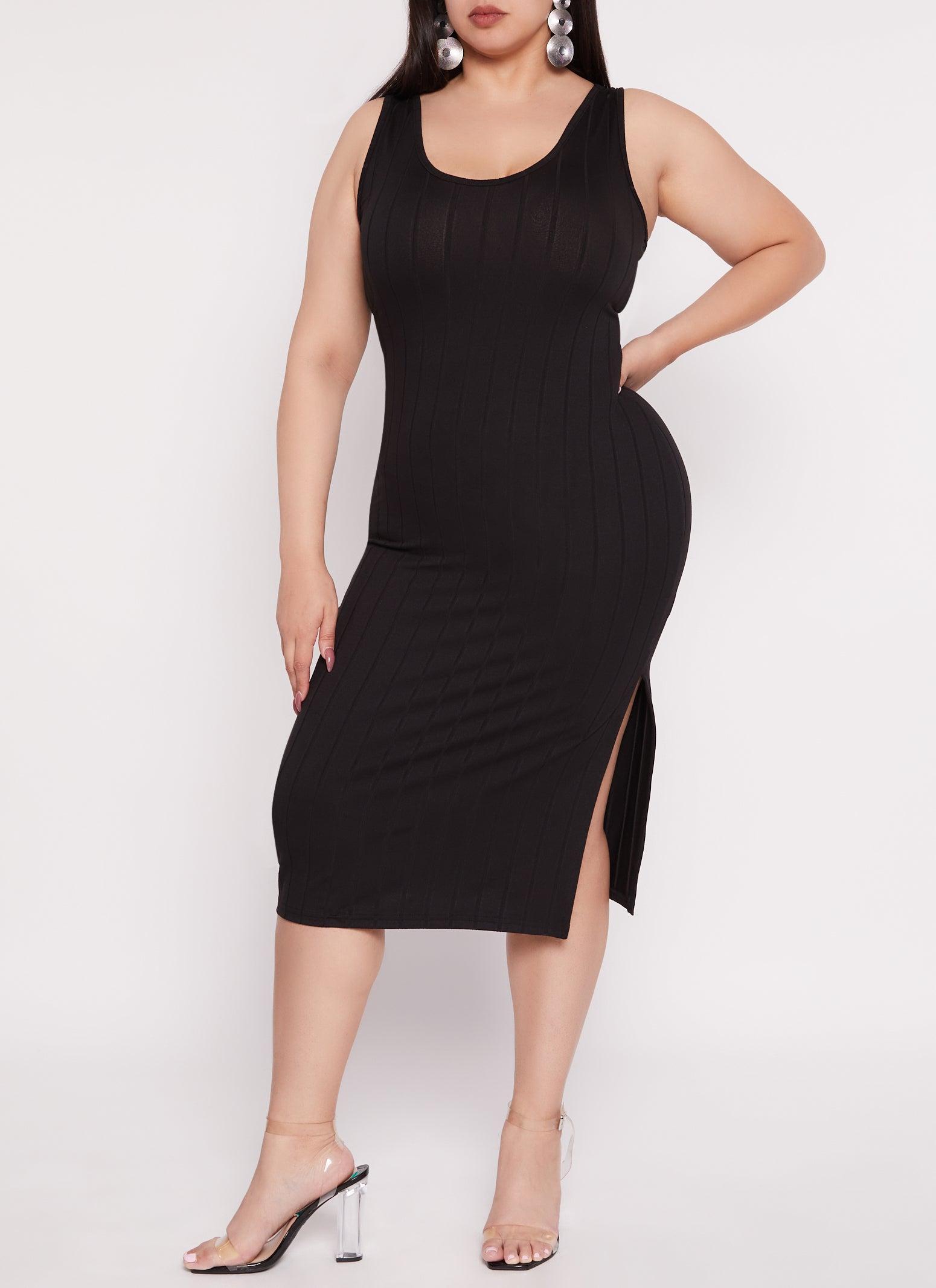 Womens Plus Size Ribbed Knit Side Slit Tank Dress product image