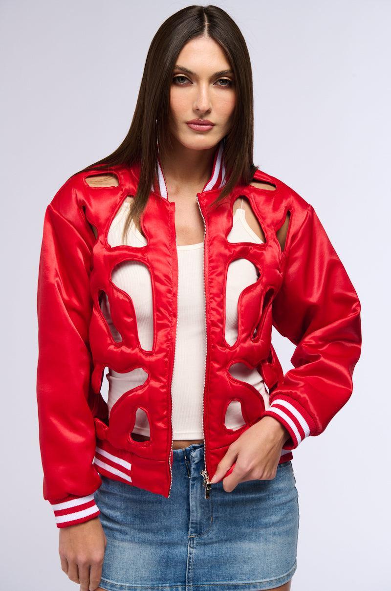 LOOK MY WAY CUT OUT SATIN BOMBER Product Image