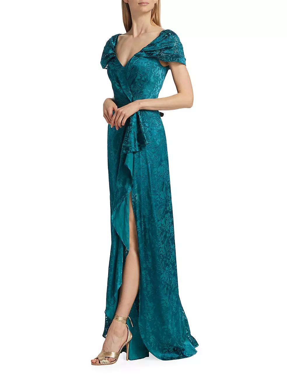 Draped Burn-Out Silk Off-The-Shoulder Gown Product Image