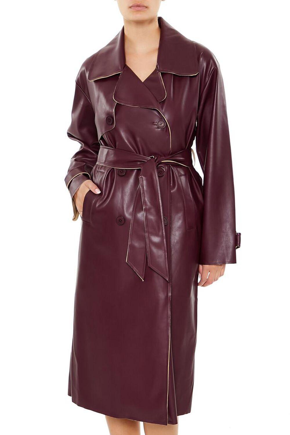 Faux Leather Notched Trench Coat | Forever 21 Product Image