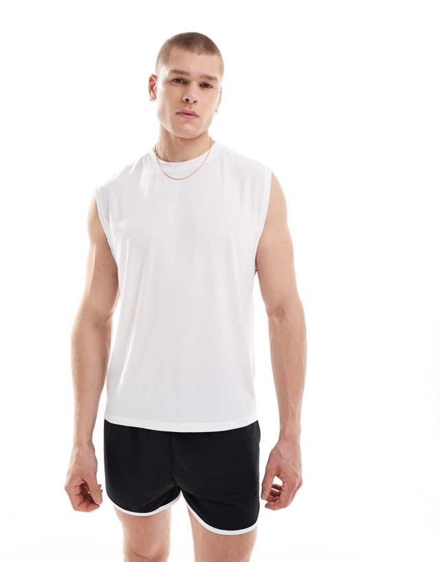 ASOS 4505 Icon quick dry performance jersey pump training tank top in white Product Image