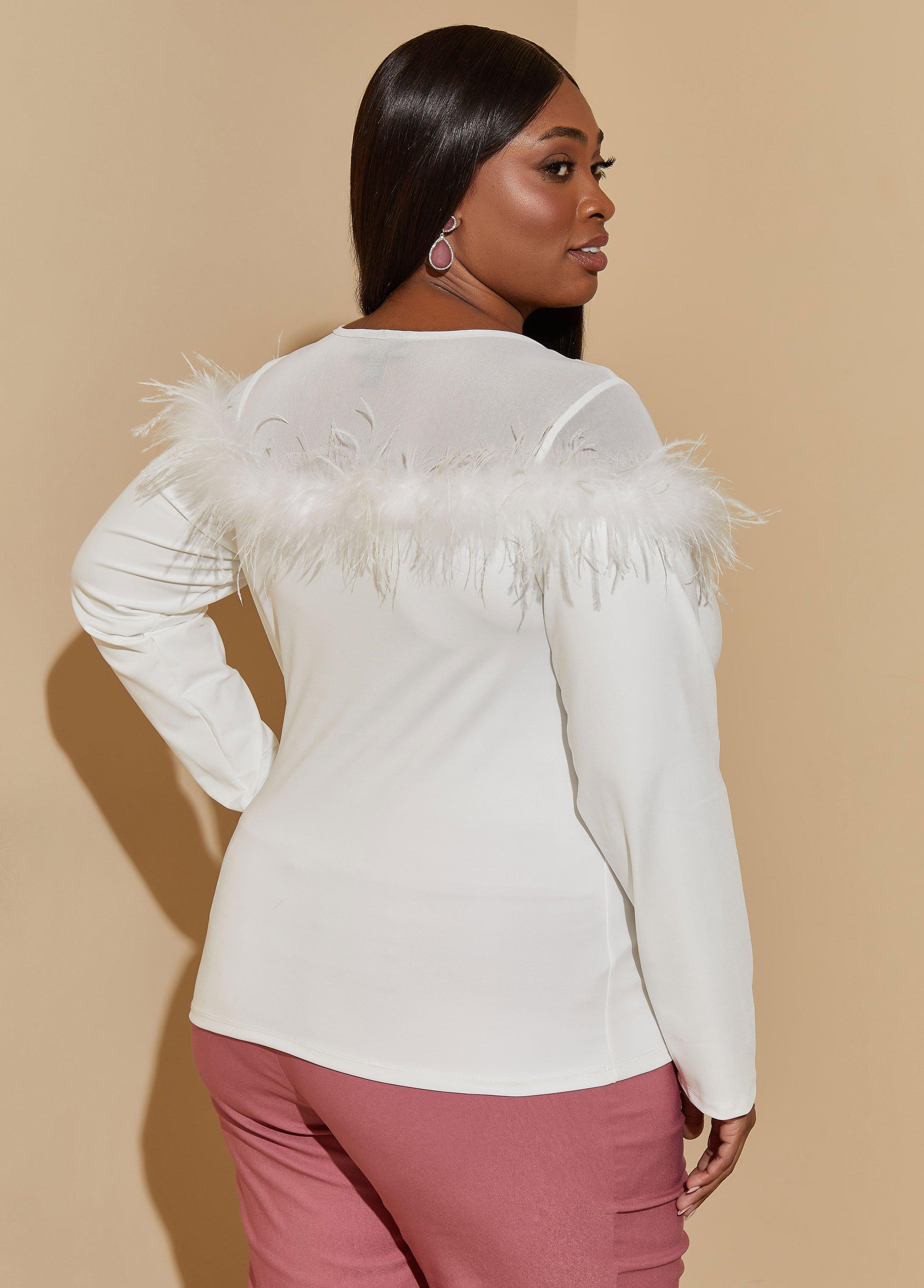 Feather Embellished Paneled Top Product Image