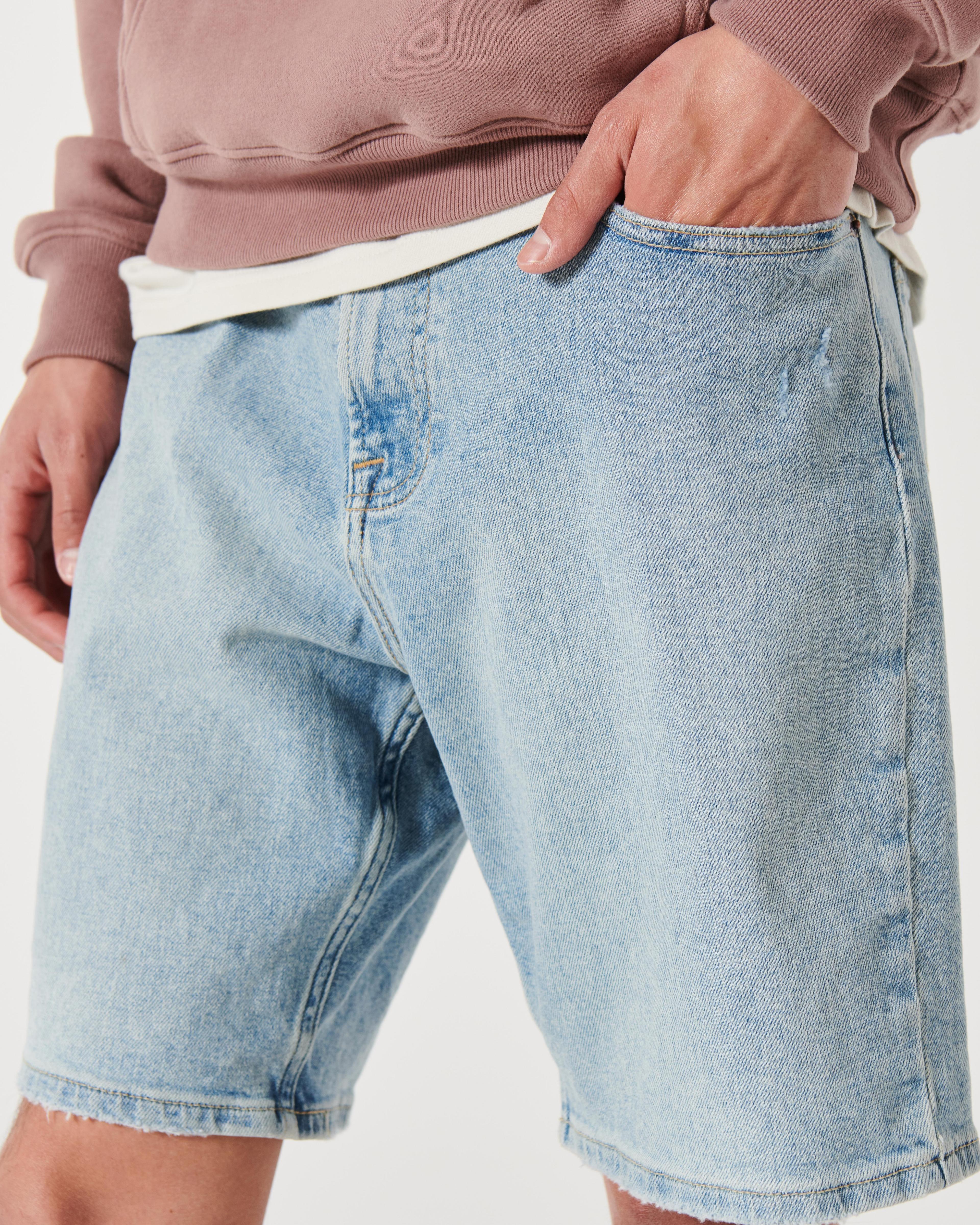 Ripped Medium Wash Loose Denim Shorts 9" Product Image