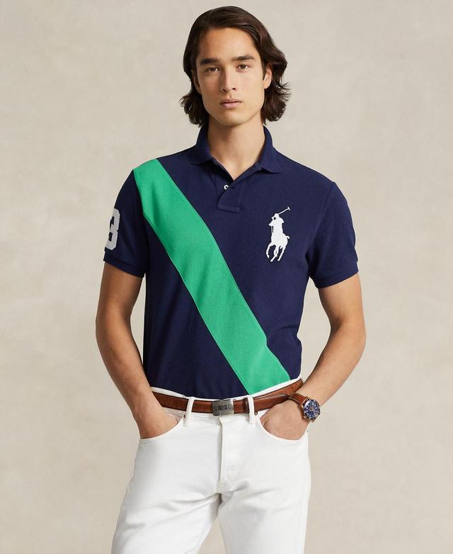 Men's Custom Slim Fit Big Pony Mesh Polo Shirt In Newport Navy,tiller Green Product Image