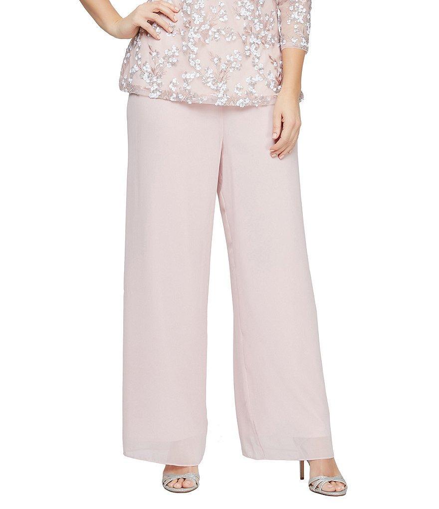 Alex Evenings Petite Size Wide Leg Elastic Waist Chiffon Pull-On Pants Product Image