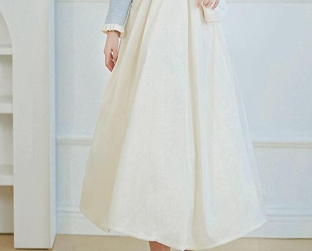 Mock Two-Piece Long-Sleeve Ribbon Neck Midi A-Line Dress Product Image