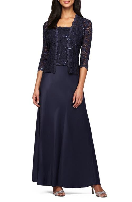 Alex Evenings Sequin Lace & Satin Gown with Jacket Product Image