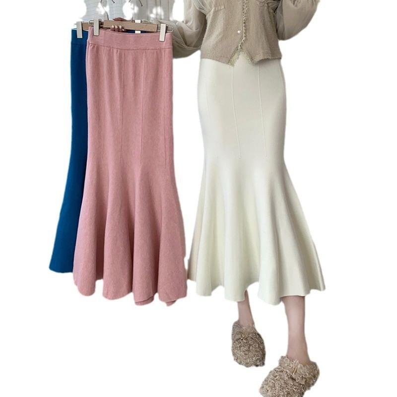 High Rise Plain Midi Mermaid Skirt Product Image