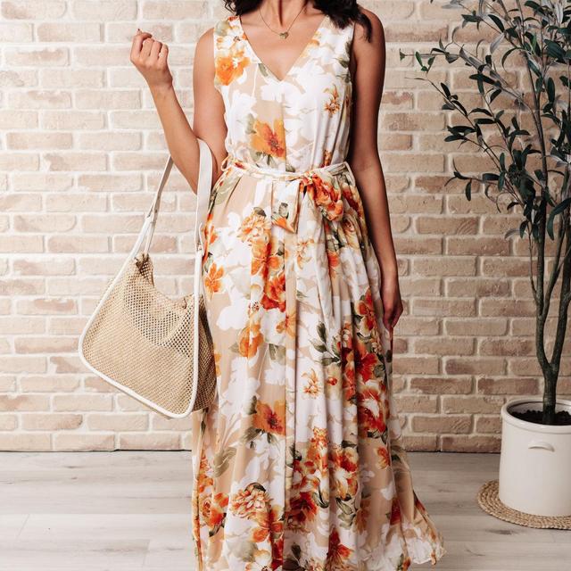 It's All Sunshine V-Neck Floral Dress in Orange - ONLINE EXCLUSIVE! Product Image