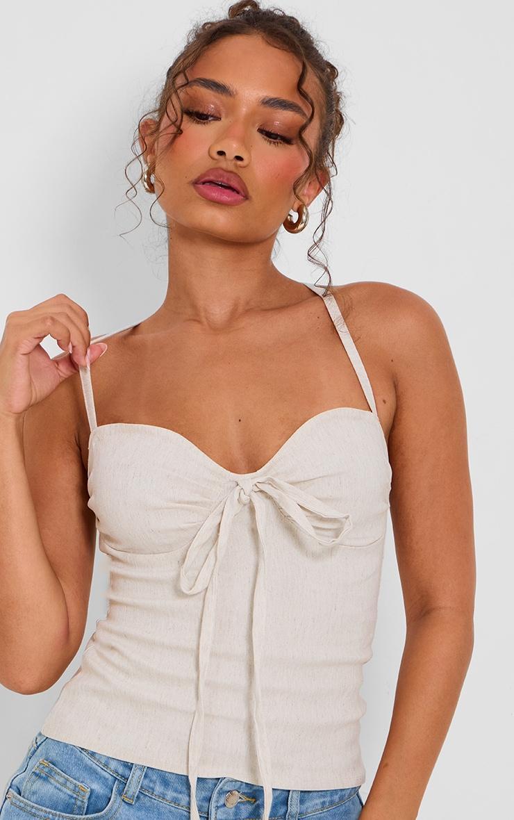 Petite Stone Linen Look Bengaline Crossover Strappy Top Product Image