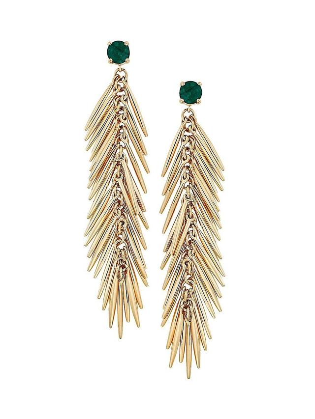 Womens Grass 18K Yellow Gold & Emerald Feather Drop Earrings Product Image