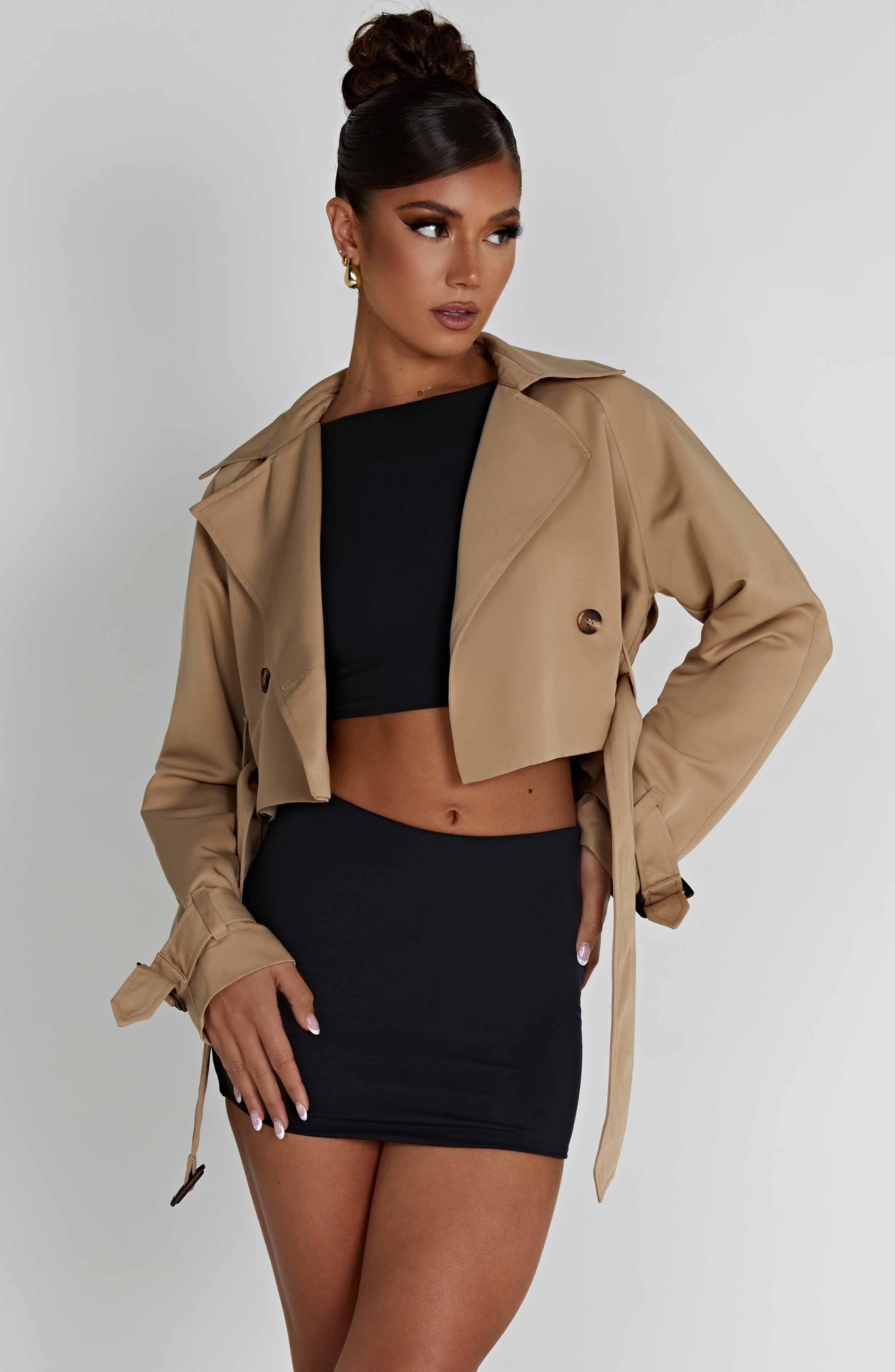 Caprice Cropped Trench Coat - Beige Product Image