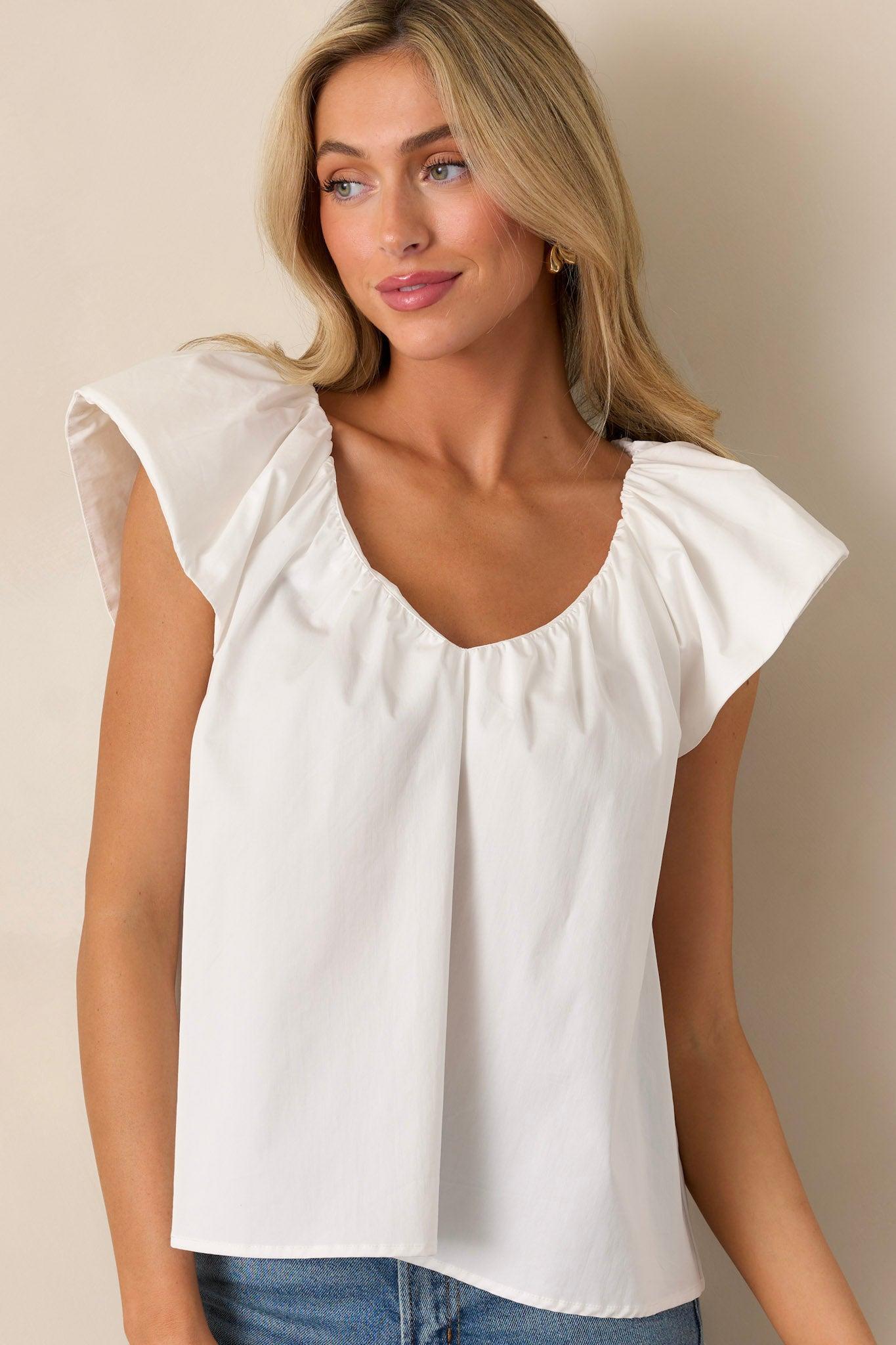 Pure Memory Ivory V-Neck Flutter Sleeve Top Product Image