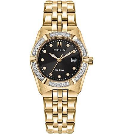 Citizen Eco-Drive Womens Corso Diamond (1/10 ct. t.w. Stainless Steel Bracelet Watch 28mm - Gold-tone Product Image