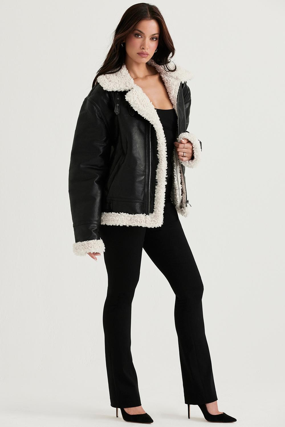 Madden Black Vegan Shearling Aviator Jacket Product Image