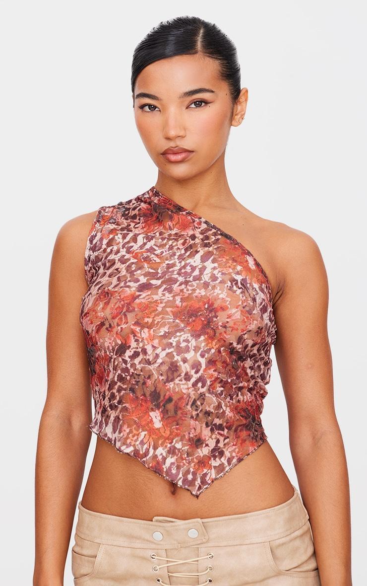 Orange Printed Lace Asymmetric Longline Top Product Image