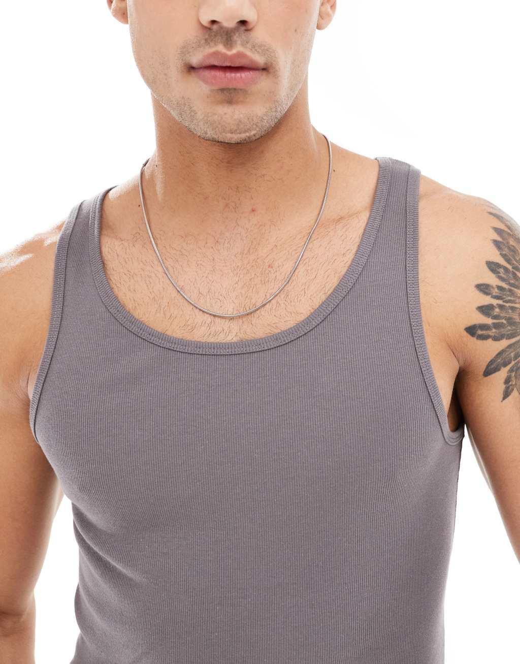 ASOS DESIGN capsule collection rib muscle tank top in charcoal Product Image