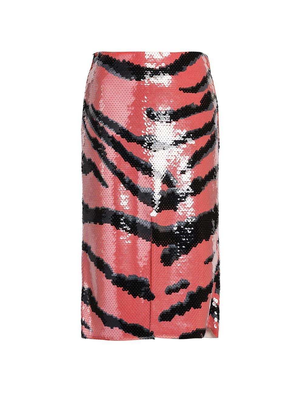 Womens Sequin-Embroidered Tiger-Print Skirt Product Image