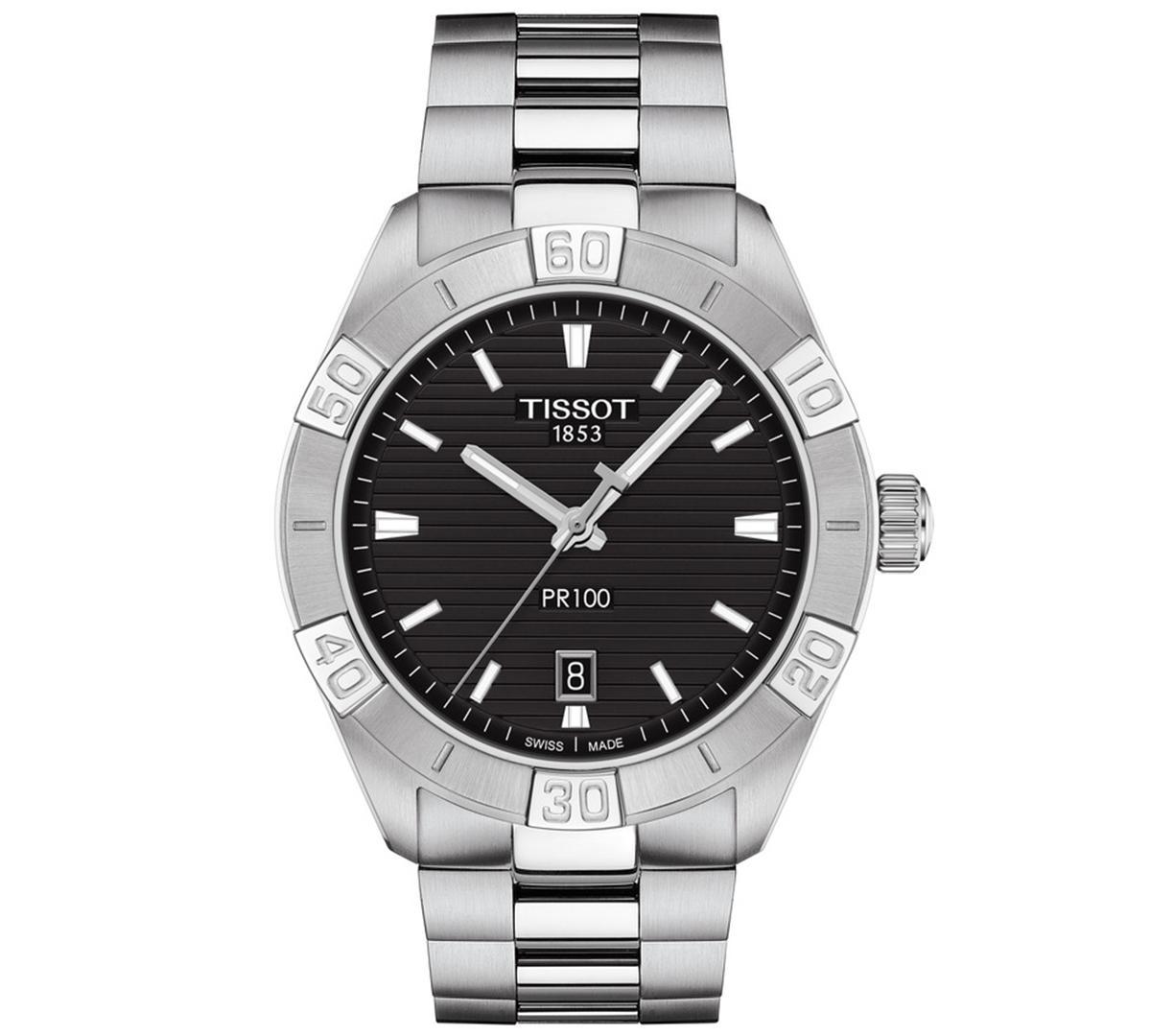 Tissot Mens Swiss Pr 100 Sport Stainless Steel Bracelet Watch 42mm - Black Product Image