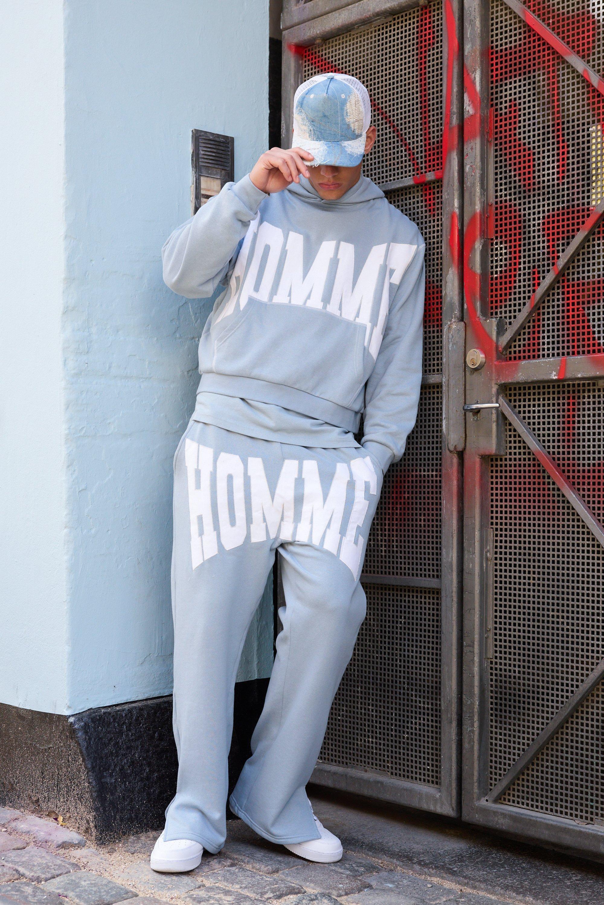 Oversized Boxy Twill Applique Contrast Stitch Hooded Tracksuit | boohooMAN USA Product Image