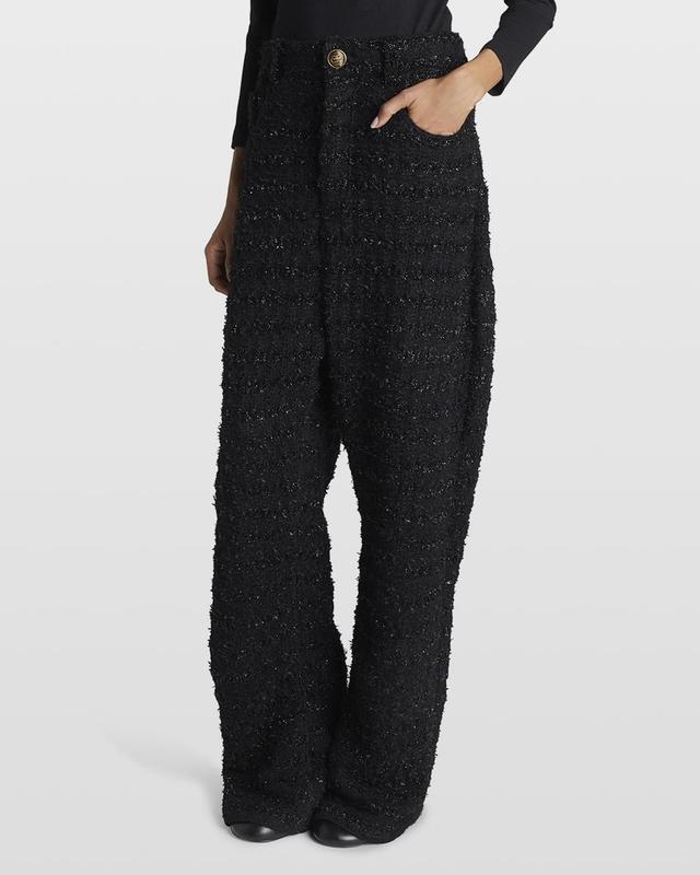 Metallic Tweed Baggy Wide-Leg Pants Product Image