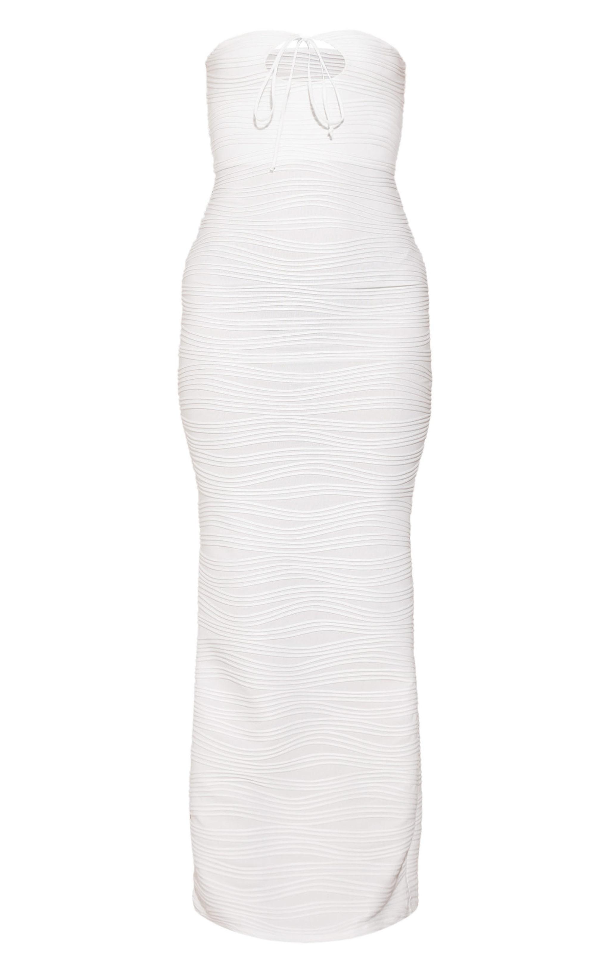 White Textured Rib Keyhole Bandeau Maxi Dress Product Image