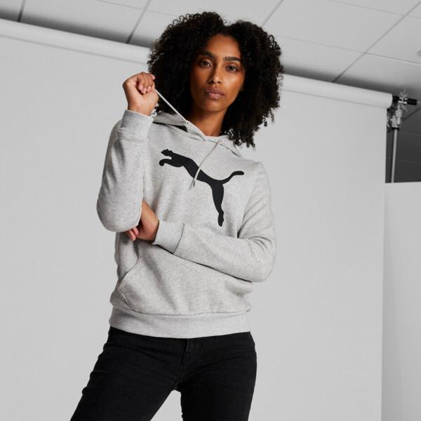 PUMA Essentials Big Cat Logo Women's Hoodie in Light Grey Heather Product Image