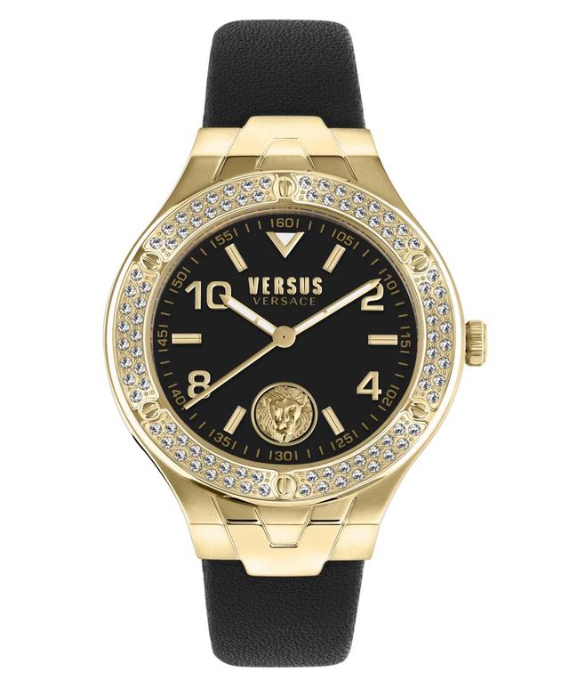 Versus Versace Womens Vittoria Three Hand Black Leather Watch 38mm Product Image