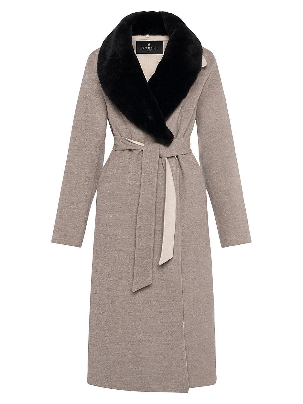 Womens Wool Short Coat with Shearling Lamb Collar Product Image