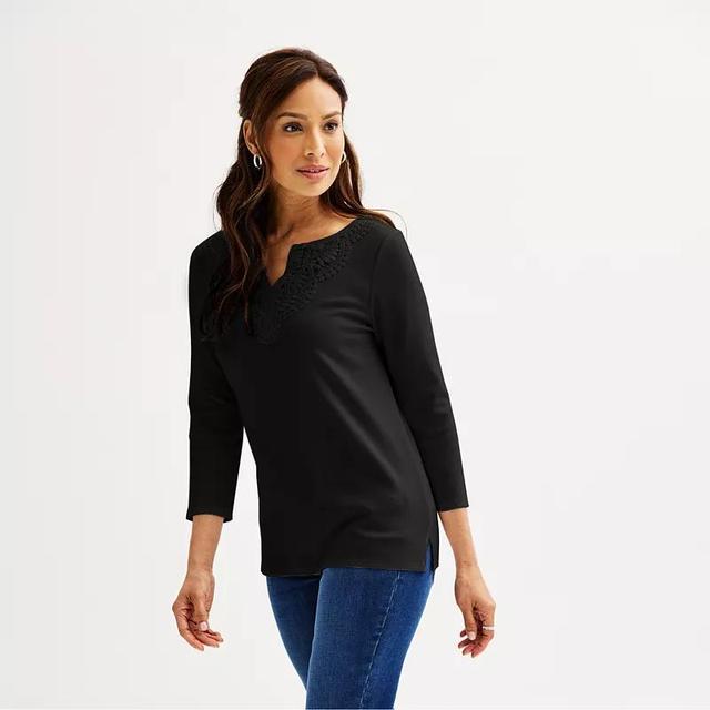 Womens Croft & Barrow Lace Split Neck Top Product Image