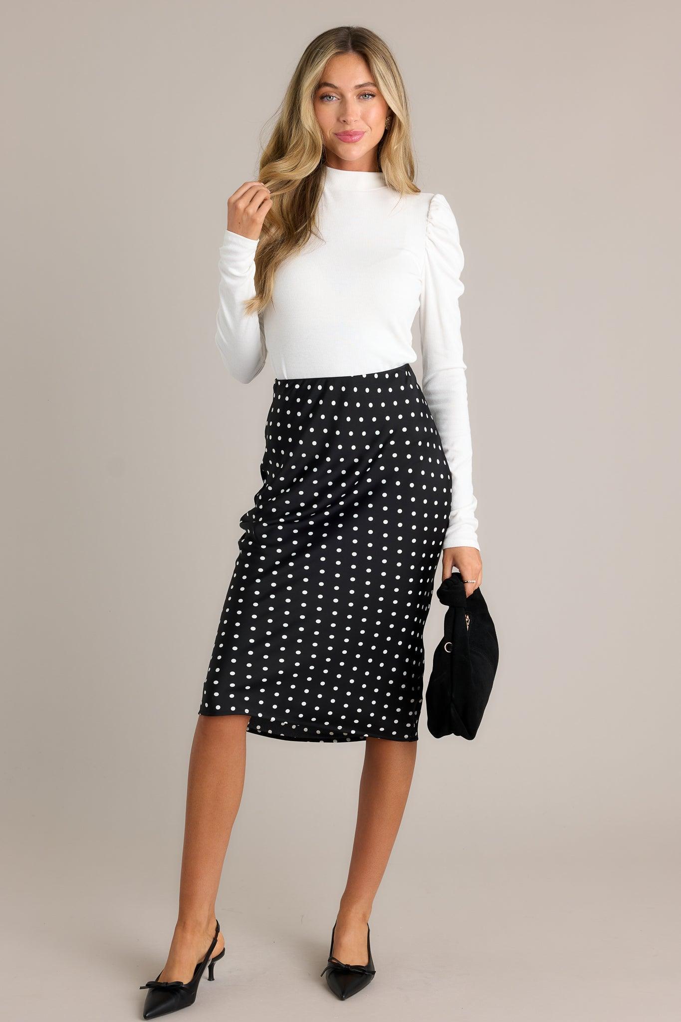 Speckled Splendor Black Polka Dot Midi Skirt Product Image