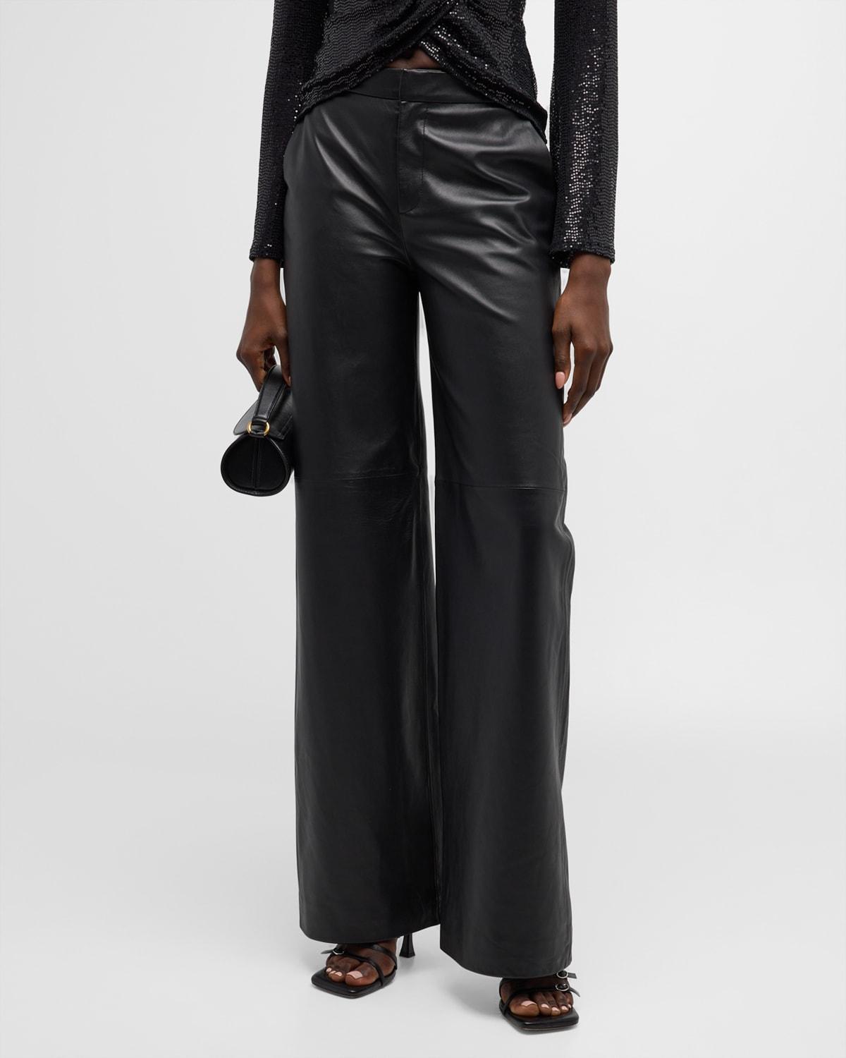 Livvy Mid-Rise Straight-Leg Leather Trousers Product Image