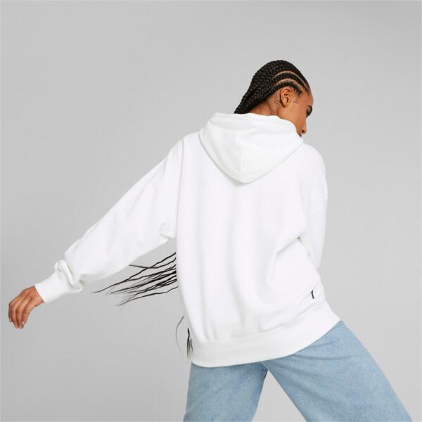 PUMA Downtown Women's Graphic Hoodie in White, Size XS Product Image