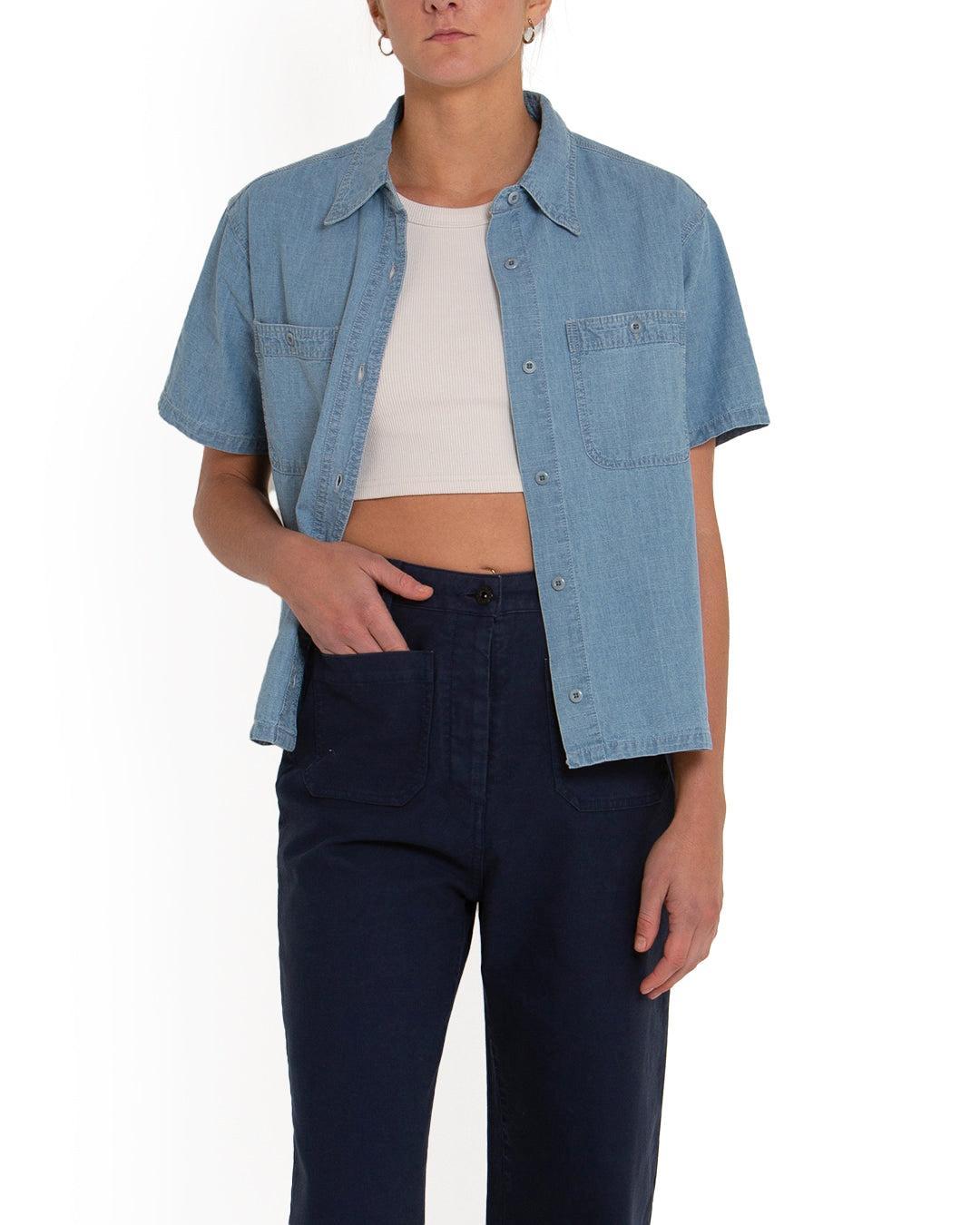 Union Cropped Shirt - Blue Chambray Product Image