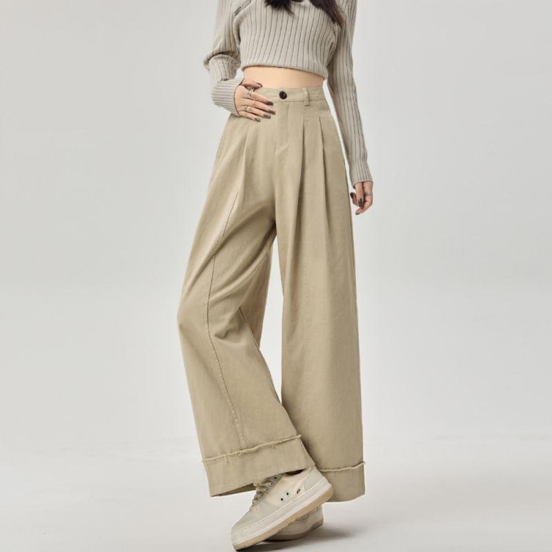 High Waist Plain Wide Leg Dress Pants Product Image