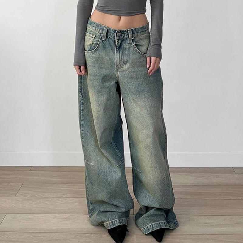 Low Rise Washed Wide Leg Jeans Product Image