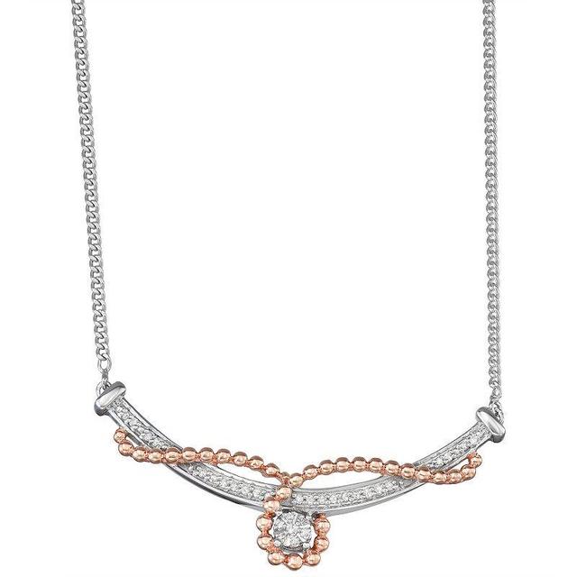 Two Tone Sterling Silver 1/6 Carat T.W. Diamond Curved Bar Necklace, Womens Pink Tone Product Image