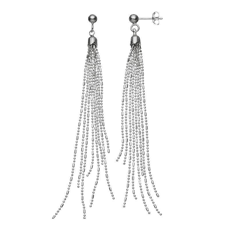 Sterling Silver Beaded Fringe Drop Earrings, Womens, Grey Product Image