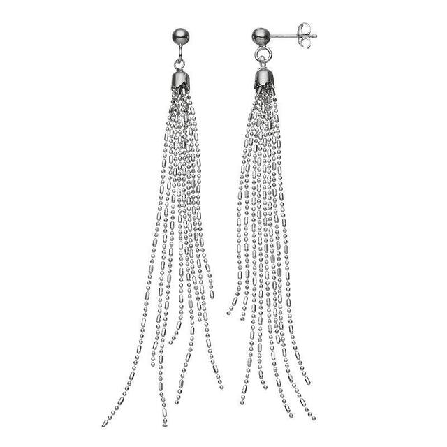 Sterling Silver Beaded Fringe Drop Earrings, Womens, Grey Product Image