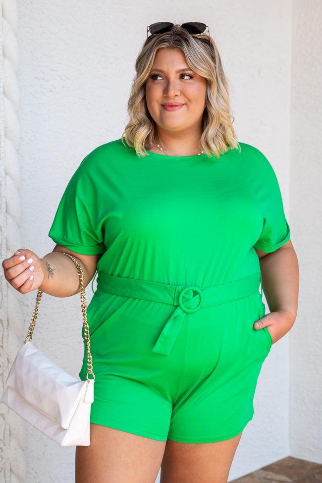 Take The Lead Kelly Green Belted Romper FINAL SALE Product Image