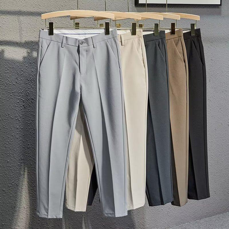 Mid Rise Plain Cropped Tapered Dress Pants Product Image