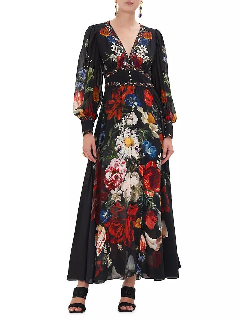 Embellished Floral Silk Maxi Dress product image