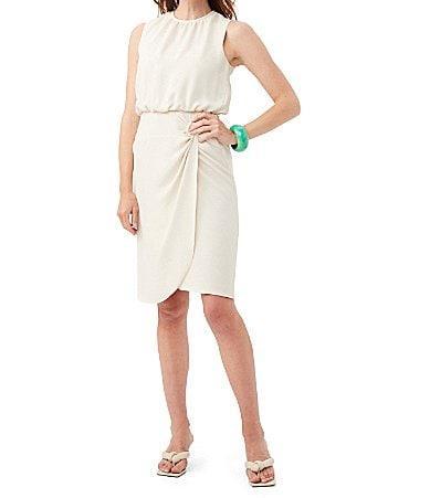 Trina Turk Genoa Silky Satin Crew Neck Sleeveless Tulip Hem Blouson Wrap Dress Product Image