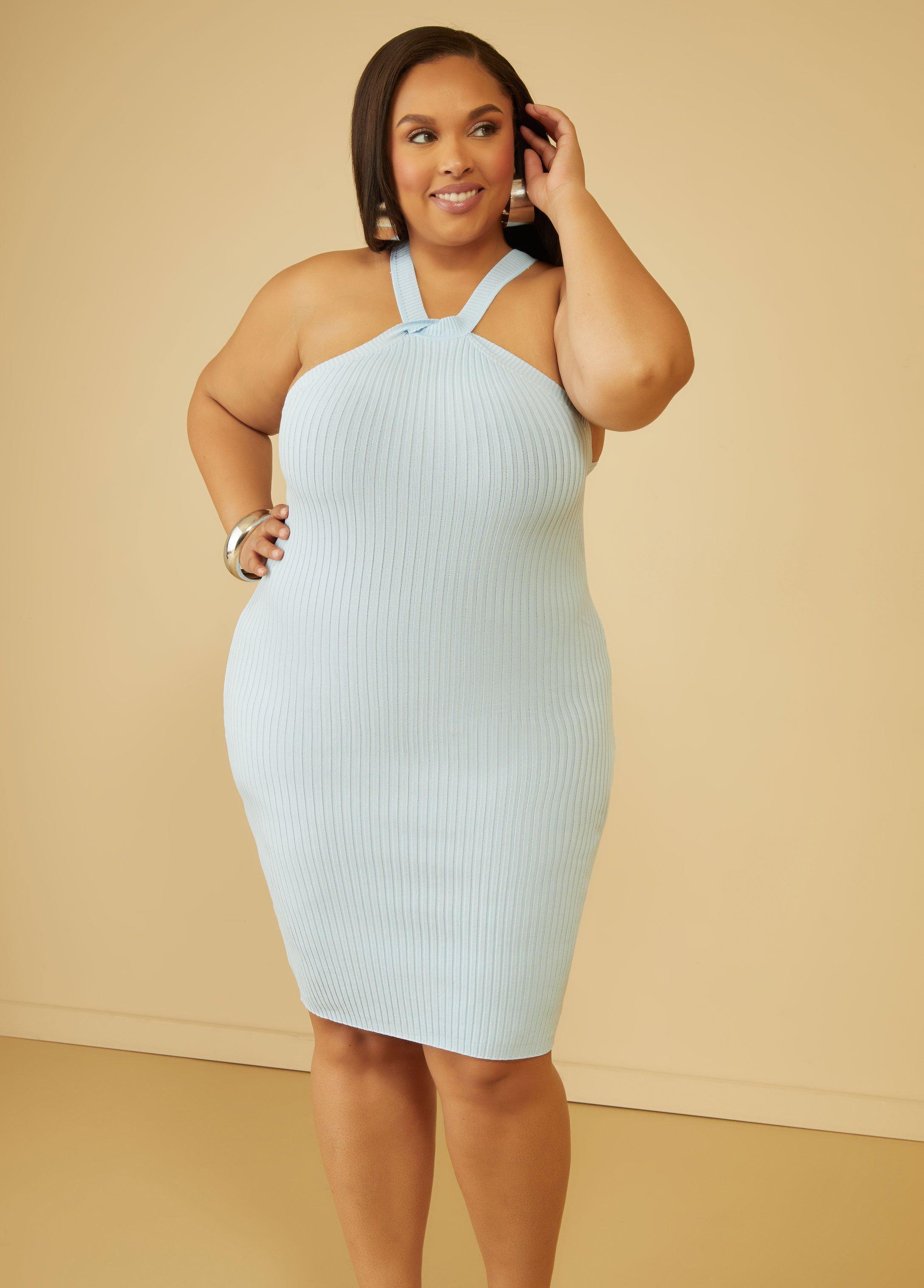 Plus Size Twist Front Ribbed Bodycon Dress Ashley Stewart Product Image