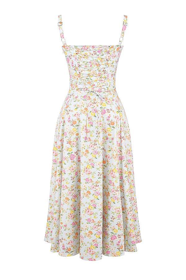 Carmen Pale Blue Meadow Print Cotton Bustier Sundress Product Image