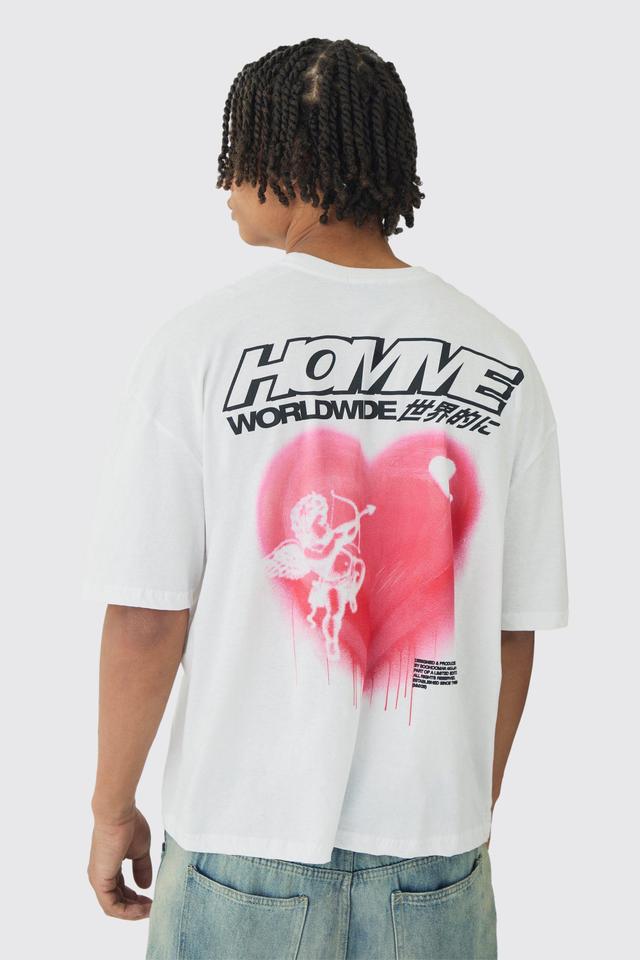 Oversized Boxy Homme Heart Back Printed T-Shirt | boohooMAN USA Product Image