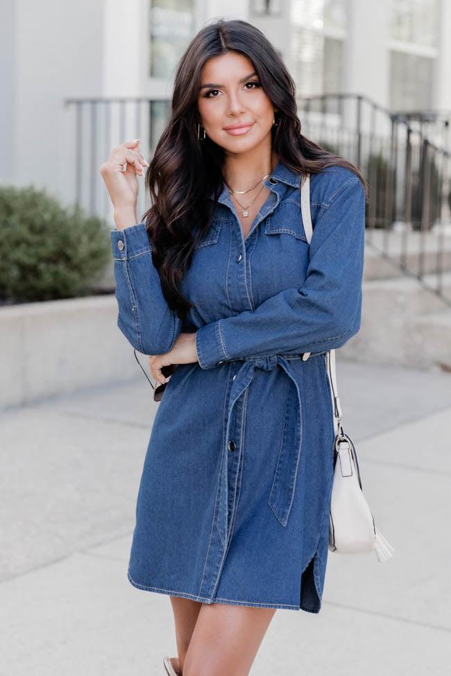 A Great Start Denim Long Sleeve Belted Mini Dress FINAL SALE product image