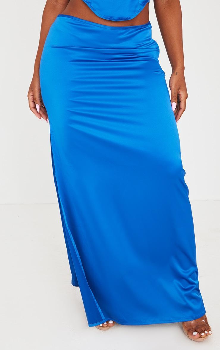 Shape Blue Satin Low Rise Maxi Skirt Product Image