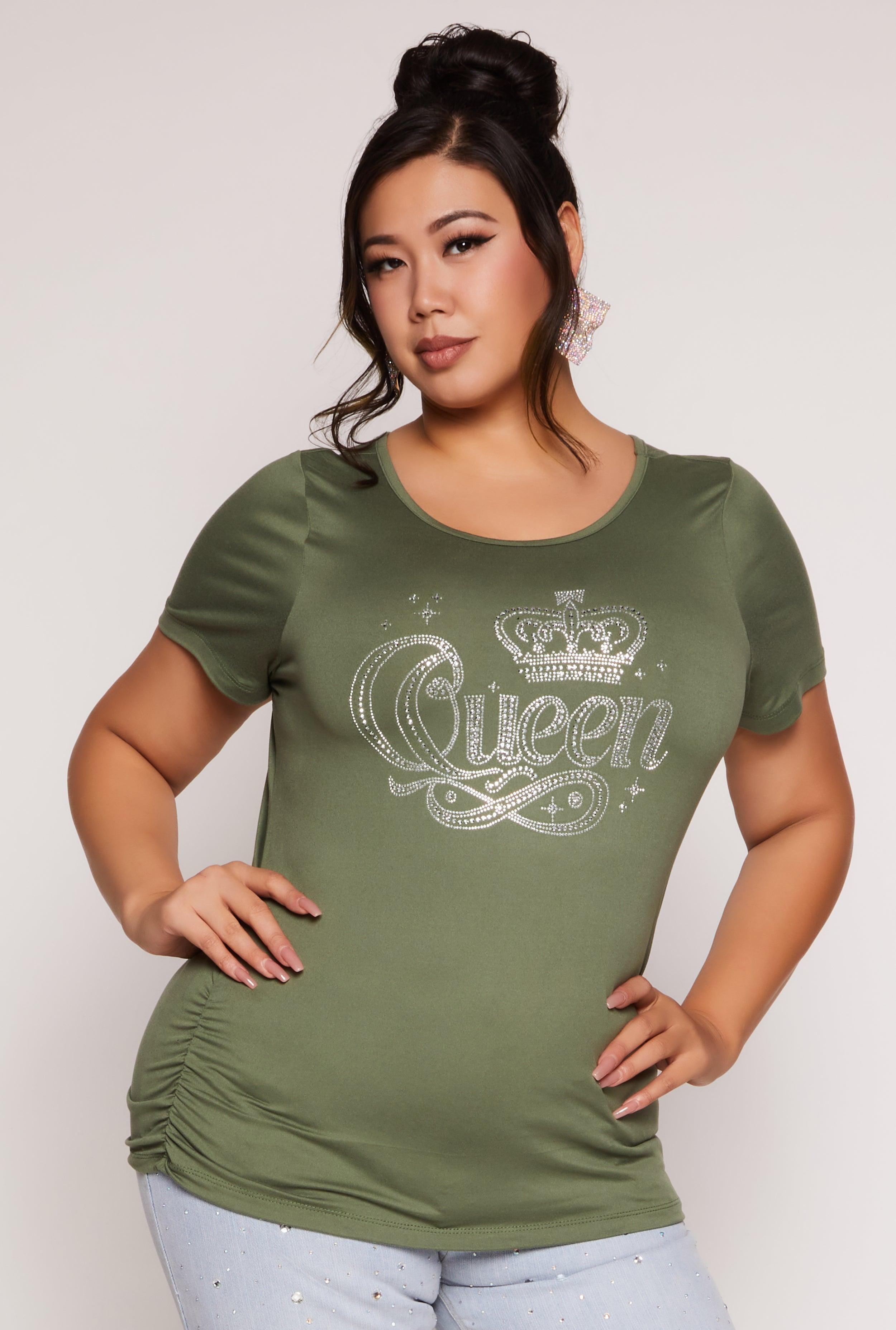 Womens Plus Size Queen Rhinestone Ruched Graphic Tee Product Image